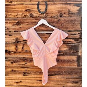 BOOHOO | Pink Ruffle Plunge Bodysuit 4